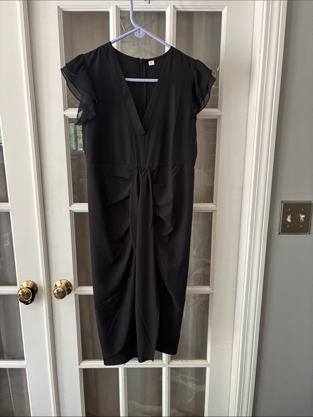 Elegant Black V-Neck Knot Front Women’s Dress